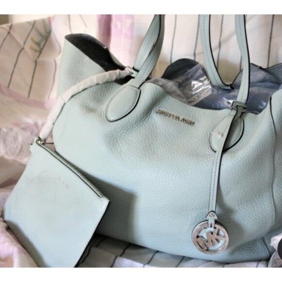 Michael Kors Reversible Silver and Pale Green Leather Satchel Handbag - Picture 1 of 14